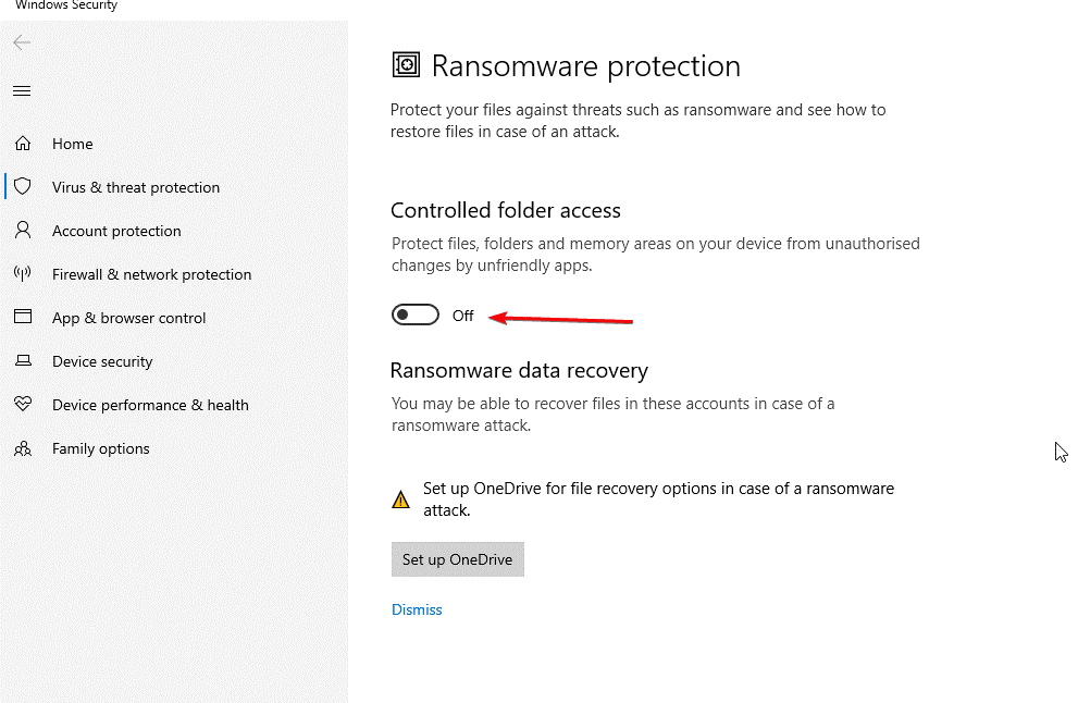 Ransomware protection on off