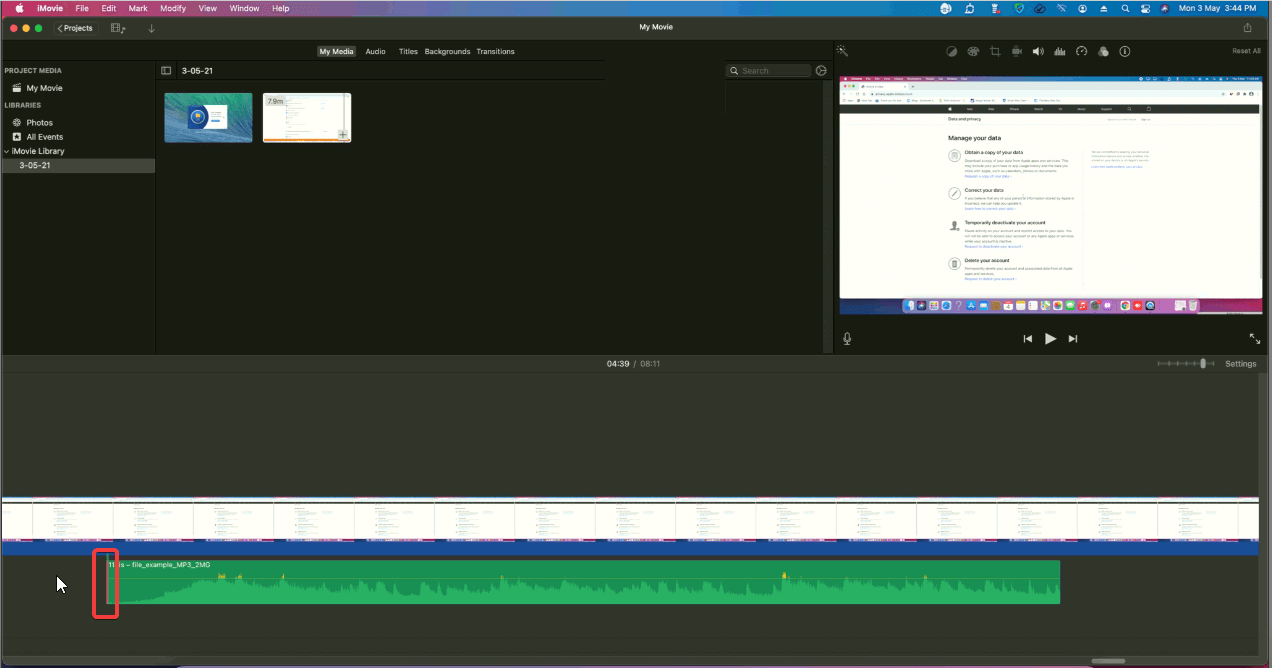 Shorten the length of image on iMovie