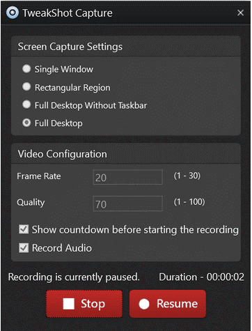 Tweakshot capture