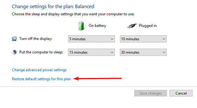 Change setting for the plan - balanced