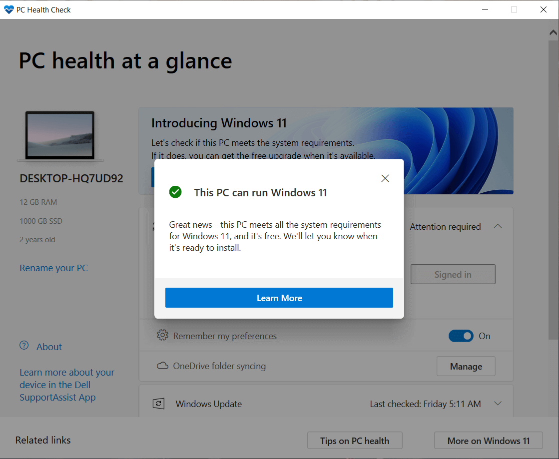 PC can run windows 11