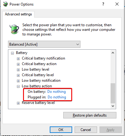 Power option - setting