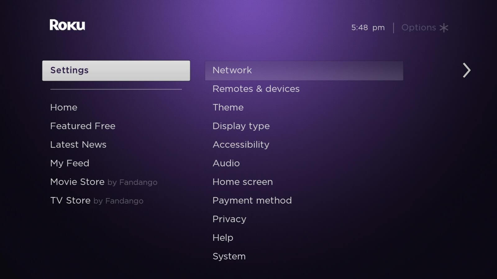 Roku settings