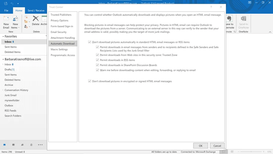 Trust Center Settings