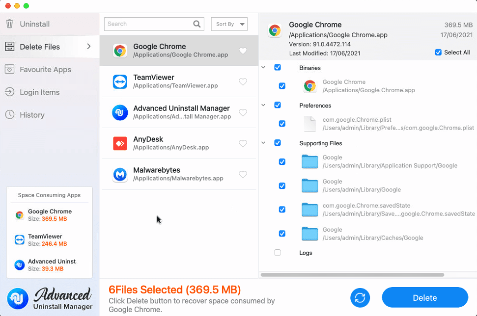Delete apps