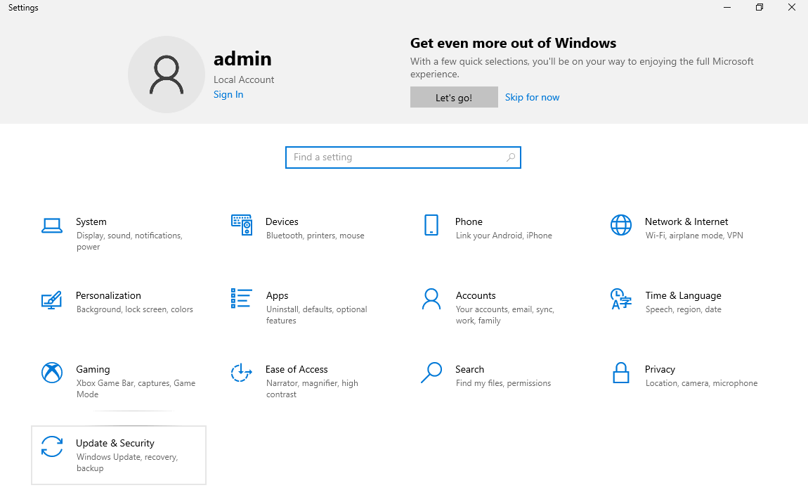 Windows admin Setting