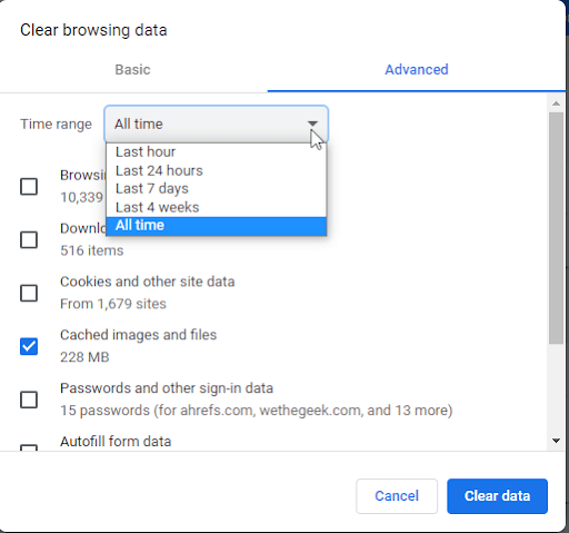 Clear browsing data