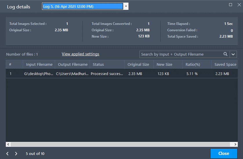 Image Resizer - Log Details