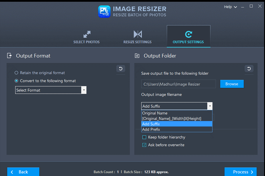 Image Resizer - Select Output Setting