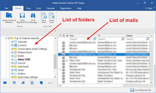List of mails