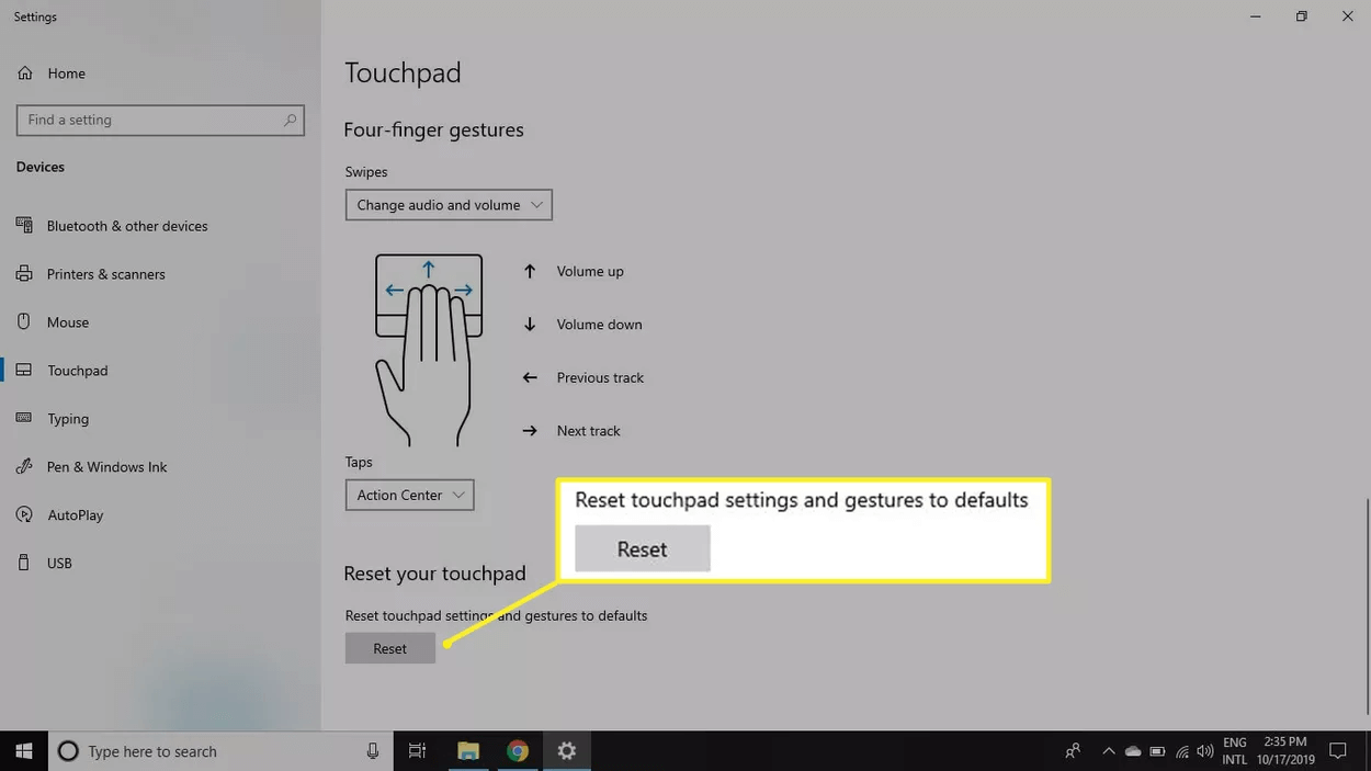 Reset Touchpad Setting