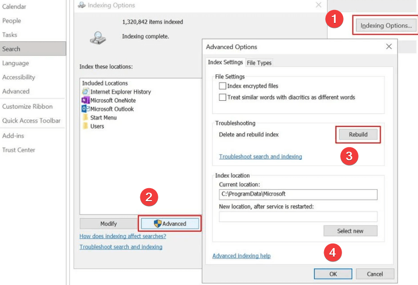 Advanced Index options