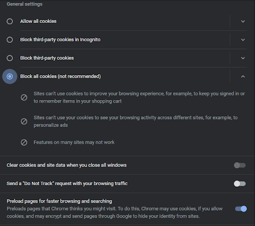 Chrome settings