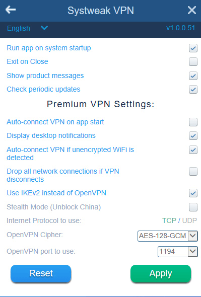 Systweak VPN Settings