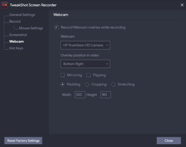 Webcam setting