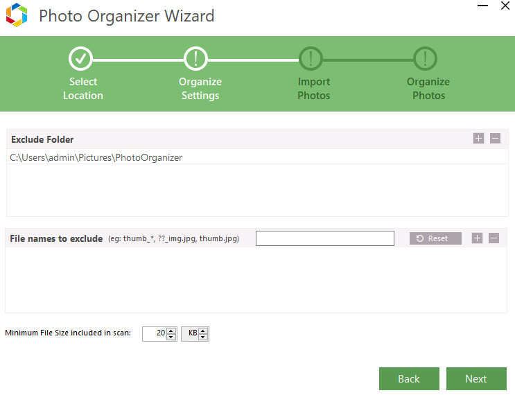 photo organizer wizard - exclude folder