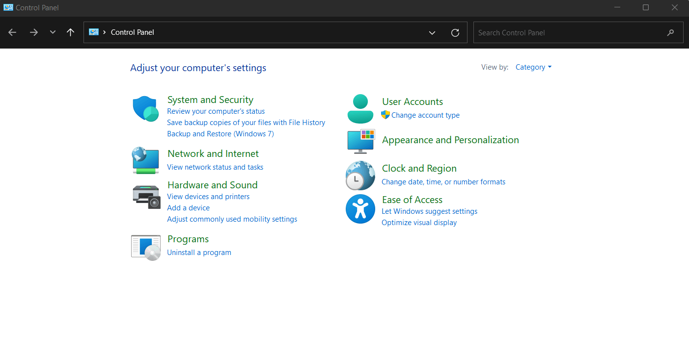 Control Panel Clock Region