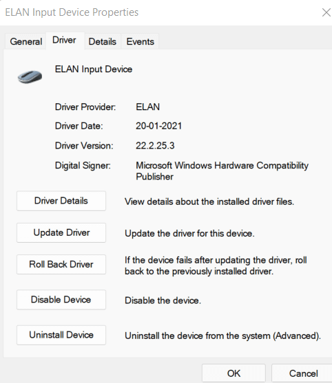 Elan Input Device Setting