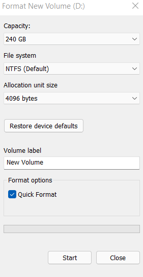 Format New Volume