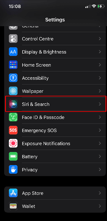 Go to Siri and Search to hide apps on iOS