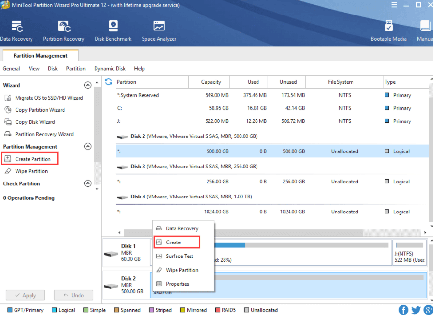 Minitool Partition - Create partition