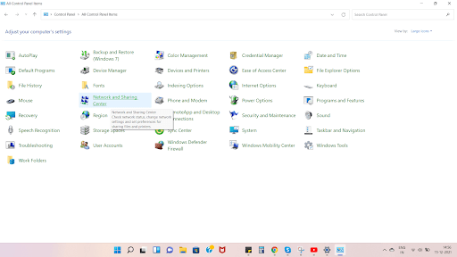 Network and Sharing Center.