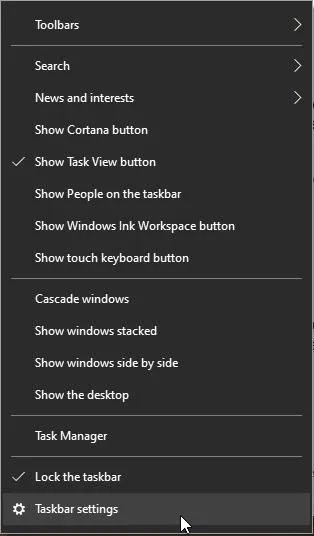 Taskbar settings