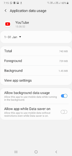 App data usage