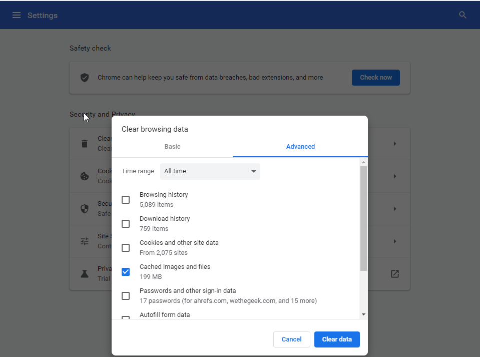 Clear Browsing Data