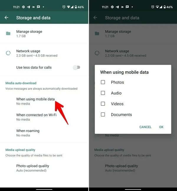 Whatsapp Storage and Space