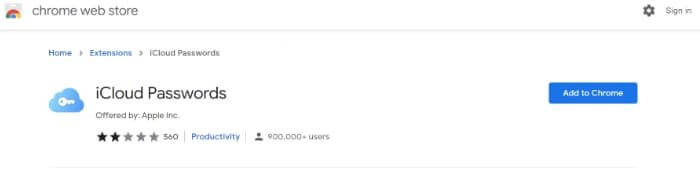 iCloud Passwords on Chrome web store