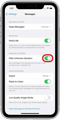 Filter unknown Senders