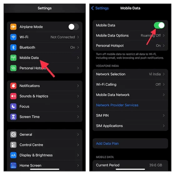 Mobile Data Setting on iphone