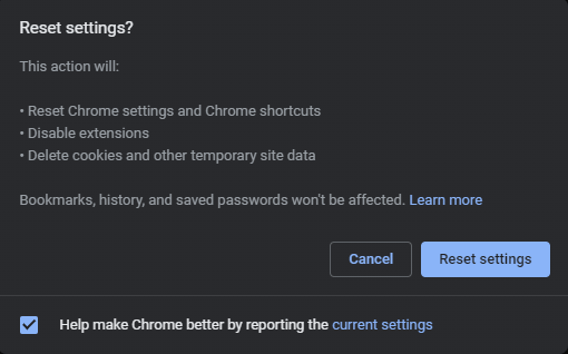 Reset Settings