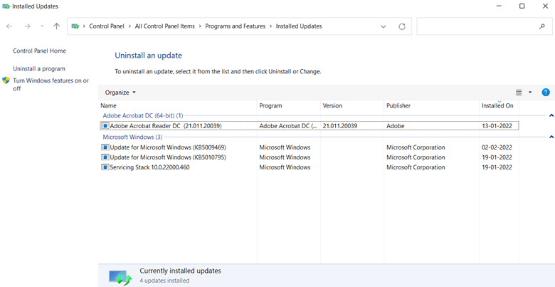 Uninstall Updates