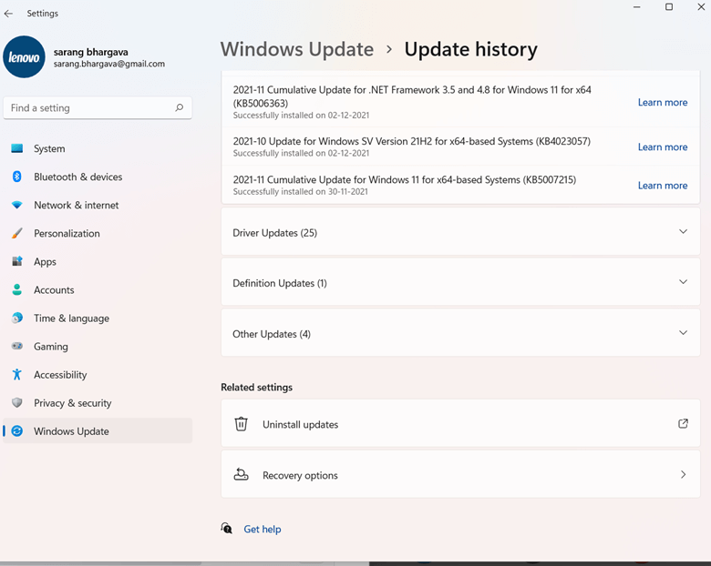 Windows Update history