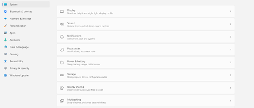 Windows settings