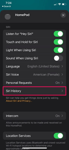HomePod settings