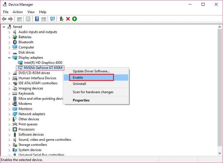 device manager enable