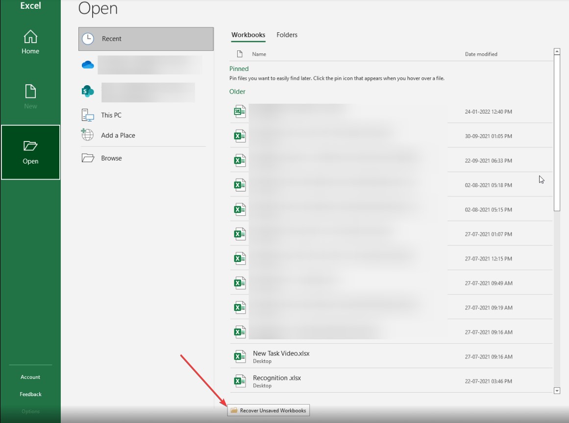 open workbook