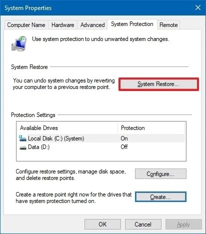 system restore