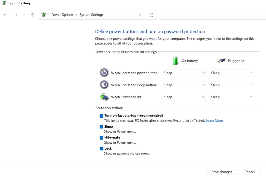 system settings
