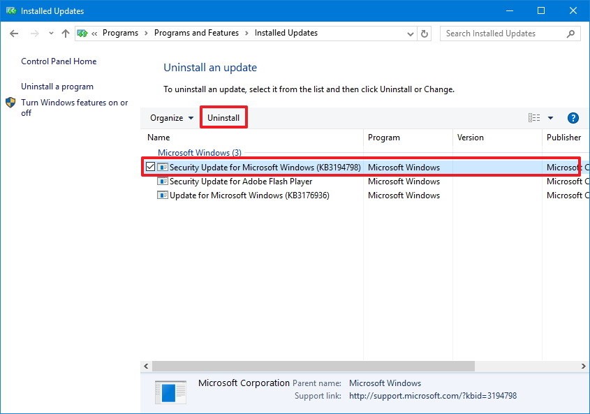 uninstallan update