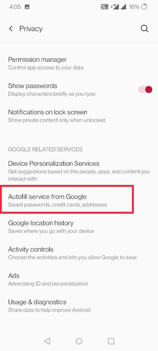 autofill service from google
