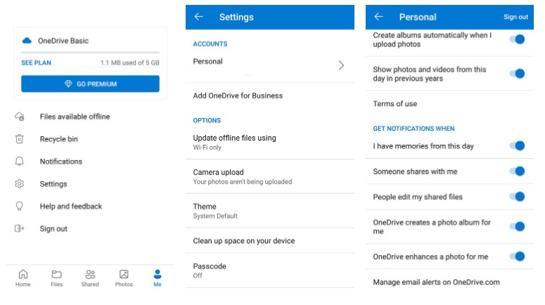 onedrive setting