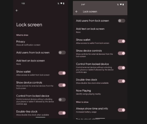 Changes in Lock Screen