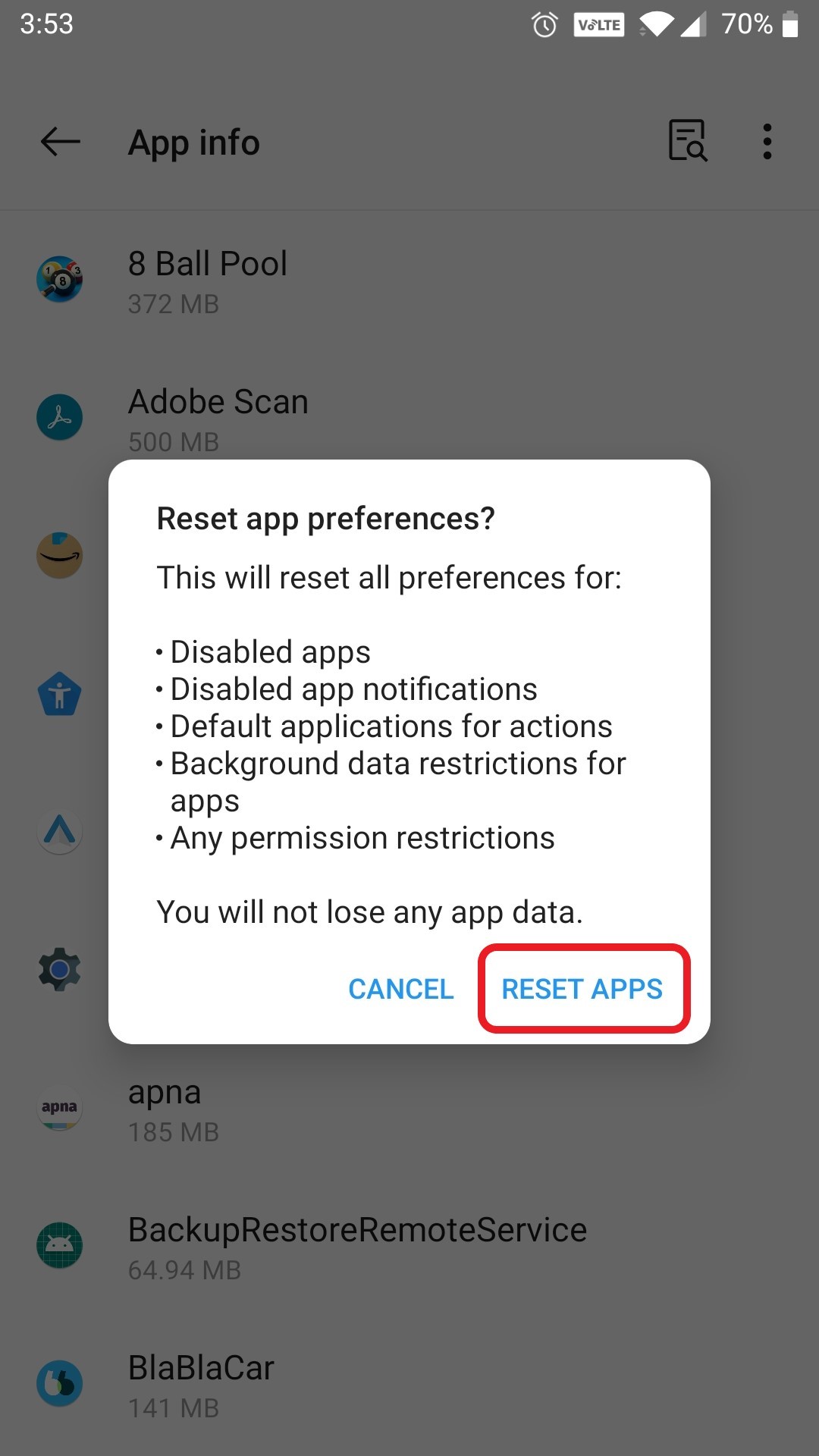 reset app