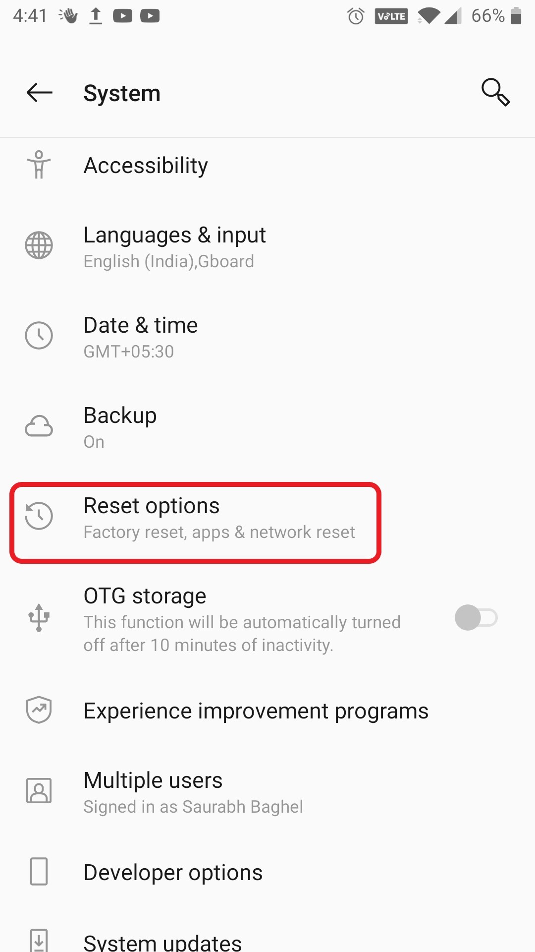 Reset options