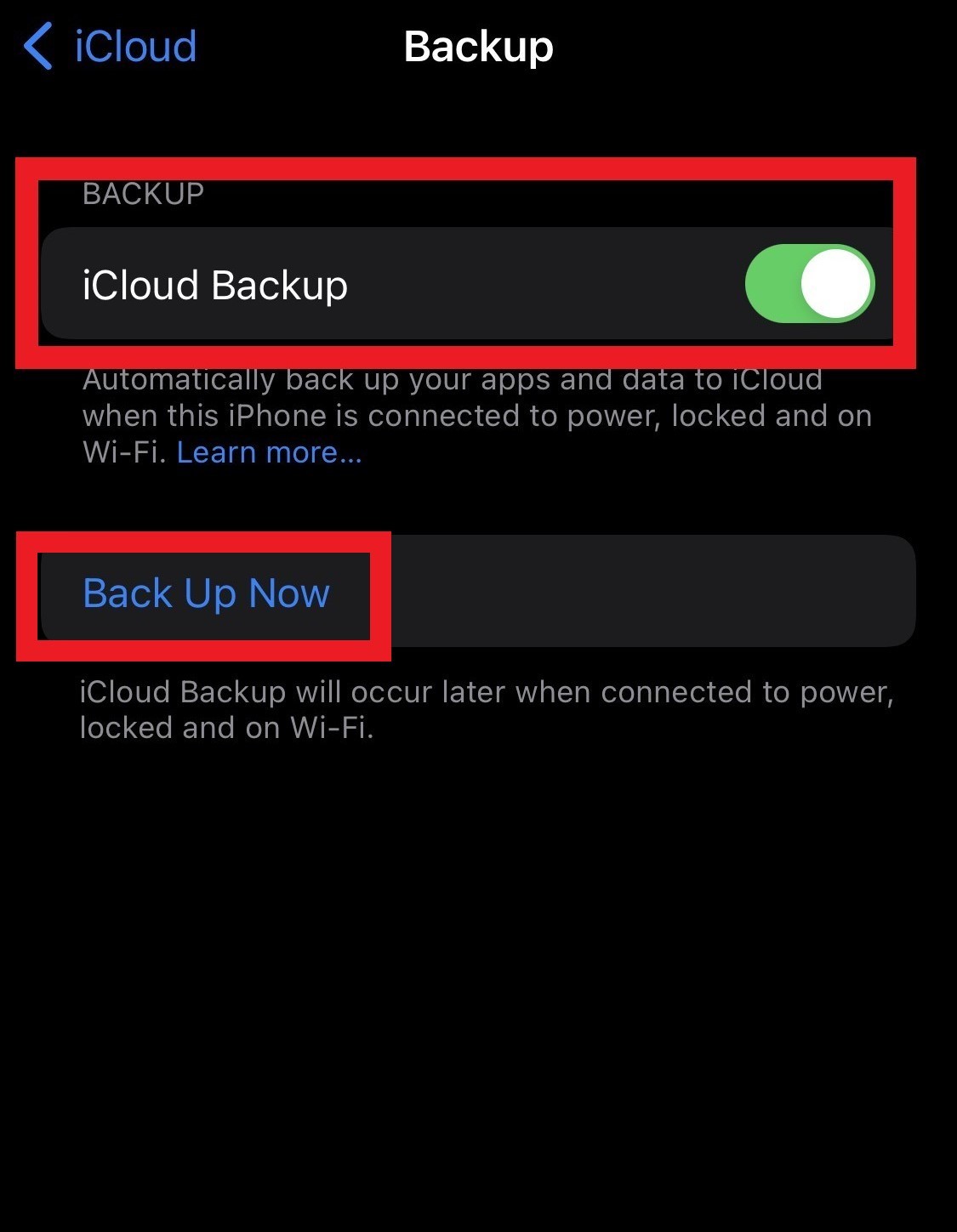 icloud backup now