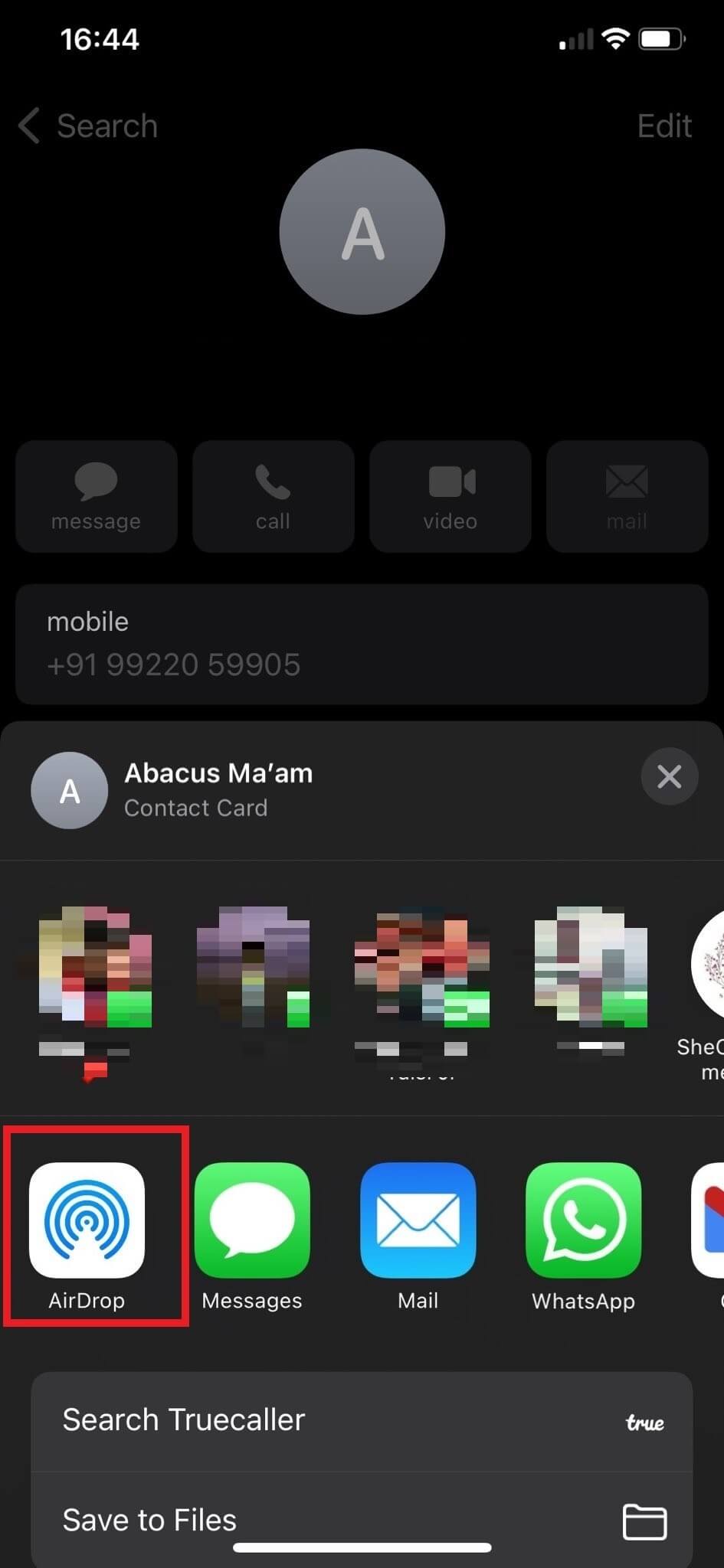 airdrop share contact